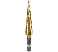 Klein Tools 25964 Punta per trapano a gradini, 1/8 a 1/2", spirale doppia, tagli in metallo sottile, plastica, alluminio, legno, gambo esagonale da 1/4", VACO