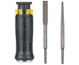 Klein Tools 32753SD - Cacciavite SDS, punta piatta a scalpello e punta a toro, da utilizzare con trapani a percussione e leve a mano, 3 pezzi