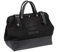 Klein Tools 510212BLK Borsa portautensili in tela nera resistente, borsa multiuso con ampia apertura a cerniera e manici in pelle, 12 pollici