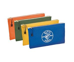 Klein Tools 5140 | Set 4 pochette in tela No. 10 con cerniera | Colori assortiti | Cerniere in ottone robuste | 31,8 × 17,8 × 1,8 cm | Per utensili e accessori