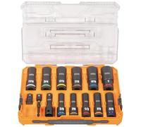 Klein Tools 65111IMPCT KNECT Set di bussole a percussione per pozzi profondi, attacco da 1/2", SAE, codificato a colori, custodia MODbox, adattatore ed estensione, 14 pezzi