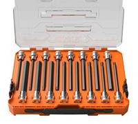Klein Tools 652216HEXL - Set di chiavi a bussola esagonali lunghe, 16 pezzi, SAE e metriche, punte esagonali lunghe, custodia MODbox