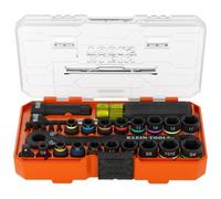 Klein Tools 65400KNECT KNECT Essential Pass Through Impact Set di bussole SAE e metriche, cricchetto a 90 denti, custodia MODbox, attacco 3/8", 28 pezzi