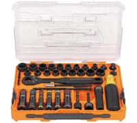 Klein Tools 65500KNECT KNECT Set completo di bussole a percussione e flip con cricchetto a 90 denti, custodia MODbox, SAE, metrica, impugnatura per cacciavite, punte, 39 pezzi