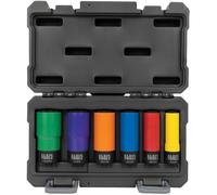 Klein Tools 66033 - Set di chiavi a bussola da 1/2" con bussole profonde SAE a 12 punti, alta visibilità, rivestimento colorato, custodia inclusa, 6 pezzi