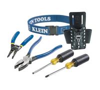 Klein Tools 80006, Kit di attrezzi da ritaglio, realizzato negli Stati Uniti, con utensili manuali Klein e una custodia per attrezzi in pelle a 4 tasche, 6 pezzi