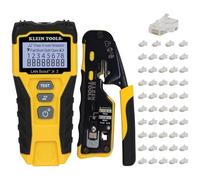 Klein Tools 80072 Kit tester cavo RJ45 con LAN Scout Jr. 2, pinza crimpatrice/spelafilo/taglierina e scheda dati modulare Pass-Thru