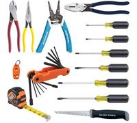 Klein Tools 80088 Tradesman - Kit di driver a lama fissa e pinza con spellafili, misura a nastro, accessori per esigenze in cantiere, 14 pezzi