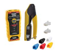 Klein Tools 80093 Tester per cavi, kit LAN VDV con tester LAN, crimpatrice passante, spine CAT6/CAT5e e scaricavi, 5 pezzi
