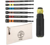 Klein Tools 80182 - Set di cacciaviti a cricchetto con impugnatura magnetica, 6 misure SAE esagonali + borsa porta attrezzi in tela con cerniera, 31,8 x 17,8 x 1,8 cm, 8 pezzi