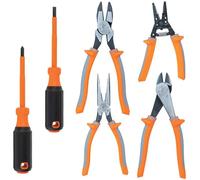 Klein Tools 9418R - Set di utensili isolati 1000 V con tronchese laterale, tronchese diagonale, pinze a becco lungo, 2 cacciaviti e spellafili, 6 pezzi