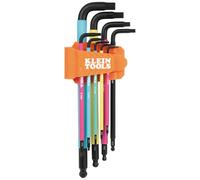 KLEIN TOOLS BLS9M - Set di 9 chiavi esagonali metriche con estremità sferica, codice colore, stile L, extra lungo, trattato termicamente, da 1,5 a 10 mm
