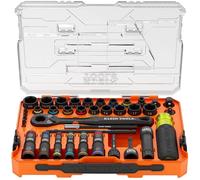 Klein Tools KNECT 65500KNECT - Set completo di bussole a percussione passanti e pieghevoli, 90 denti, scatola MODbox, SAE, metrica, impugnatura per cacciavite, punte, 39 pezzi