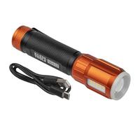 KLEIN TOOLS Torcia a LED ricaricabile con luce da lavoro, 500 lumen, cavo di ricarica USB, clip tascabile, indicatore di durata della batteria, magnetico 56412, arancione/nero