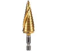Klein Tools VACO 25962 - Punta per trapano a gradino, da 3/16 a 7/8", a spirale, a doppia scanalatura, taglia metallo sottile, plastica, alluminio, legno, codolo esagonale da 1/4", VACO