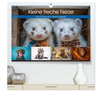 Kleine freche Nerze (hochwertiger Premium Wandkalender 2026 DIN A2 quer), Kunstdruck in Hochglanz: Niedliche Wirbelwinde mit flinken Pfoten und frechem Charme, die stets für Überraschungen gut sind.