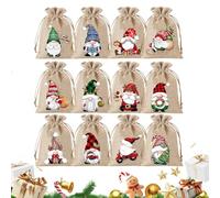Kleine Jutesäcke - 12-Pieces Wiederverwendbare Leinensäckchen, Wiederverwendbares Kordelzugdekor, Weihnachts-Snackbeutel | Für Halloween, Thanksgiving, Zuhause, Feiertage, Neujahr, Kinder, Erwachsene