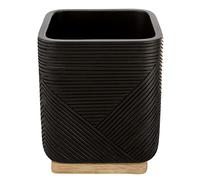 Kleine Wolke Bicchiere portaspazzolino Crossover, accessori, colore nero, materiale: poliresina, bambù, lunghezza 8 x larghezza 8 x altezza 9,7 cm