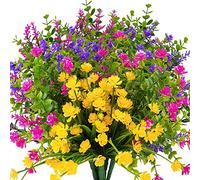 KLEMOO 12 fasci di fiori finti artificiali per esterni, resistenti ai raggi UV, non sbiadiscono, arbusti in plastica sintetica, piante per giardino, patio, portico, finestra, casa, matrimonio, casa