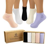Klenton Calzini alla caviglia da donna in bambù, 5 Paia Calzini Corti Donna, Calze sneaker taglio basso con cuciture piatte sulle dita, con confezione ecologica, Taglia 37-41