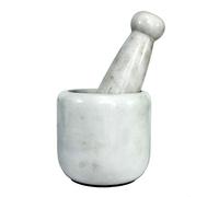 Kleo schiacciapatate 8,9 cm di larghezza, mortaio e pestello in marmo bianco, come macina spezie, medicine - Okhli e Musal