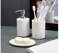 Kleo Set di accessori da bagno in pietra naturale che include dispenser per sapone, portaspazzolino, portasapone, bianco, set di 3 pz.
