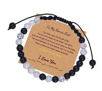 KLerDH Braccialetti, Bracciale Schmuck 6 Mm Pietra Naturale Codice Morse Intrecciato Regolabile Con Card for Lui E Lei