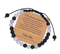 KLerDH Braccialetti, Bracciale Schmuck 6 Mm Pietra Naturale Codice Morse Intrecciato Regolabile Con Card for Lui E Lei