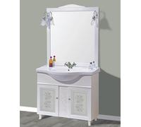KLESIA Mobile Da Bagno Completo Componibile Modello Giada 105 CM In Legno Con Specchio Lavabo e Applique Made In Italy (Bianco)