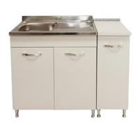 KLESIA Mobile Mobiletto Cucina Componibile Composizione Cucinino in Blocco Bianco Frassinato Made In Italy (110 cm Base)