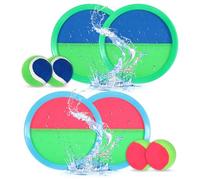 Klettballspiel,Ostergeschenke Kinder, Wasserspielzeug Kinder Outdoor, 4 Fänge, 2 harte Bälle und 2 weiche Bälle,Ideal für den Einsatz im Freien, z. B. in Parks, an Stränden, in Hinterhöfen und im Haus