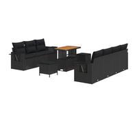 KLGBNCVE Set di divani da giardino con cuscino, 10 pezzi, colore nero | polyrattan, tavolo in legno di acacia, altezza regolabile, spazio nascosto, resistente alle intemperie