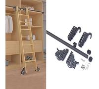 KLGFBDC Kit di ferramenta per Scala Scorrevole da Biblioteca, binari Regolabili da 1 a 8,5 m, Tubi tondi Neri, binari per Scala con Ruote da Pavimento, Facile Installazione per Uso domesti