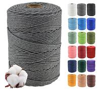 Klhamky 3mmx500m Corda di Cotone Naturale Macramé - Corda di Cotone 100% Naturale a 4 Fili Ritorti per Appendini Fatti a Mano, Fai-da-te, Creazioni Artigianali,grigio