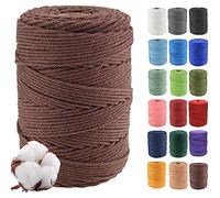 Klhamky 3mmx500m Corda di Cotone Naturale Macramé - Corda di Cotone 100% Naturale a 4 Fili Ritorti per Appendini Fatti a Mano, Fai-da-te, Creazioni Artigianali,marrone scuro