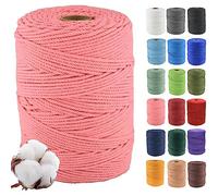 Klhamky 3mmx500m Corda di Cotone Naturale Macramé - Corda di Cotone 100% Naturale a 4 Fili Ritorti per Appendini Fatti a Mano, Fai-da-te, Creazioni Artigianali,rosa scuro