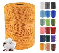 Klhamky 3mmx500m Corda di Cotone Naturale Macramé - Corda di Cotone 100% Naturale a 4 Fili Ritorti per Appendini Fatti a Mano, Fai-da-te, Creazioni Artigianali, giallo dorato