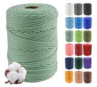 Klhamky 4mmx300m Corda di Cotone Naturale Macramé - Corda di Cotone 100% Naturale a 4 Fili Ritorti per Appendini Fatti a Mano, Fai-da-te, Creazioni Artigianali,Fiore verde