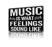 KLHSOF Targa in metallo con scritta "Music Is What Feelings Sound Like", decorazione da parete in stile retrò, per casa, camera da letto, caffetteria, bar, per interni ed esterni, 30,5 x 20,