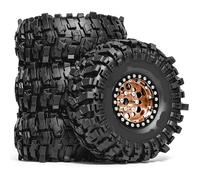 KLHYTGFA 4 Pezzi for Ruote Beadlock in Metallo da 1,9 "con Pneumatici in Gomma da 120 mm for 1/10 RC Crawler TRX4 SCX10 II/III D90 RC4WD(Gold)