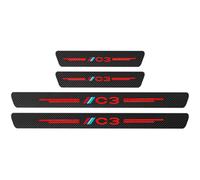 KLHYWEN 4 Pezzi Fibra di Carbonio Battitacco per Auto Sticker, per Citr-oen C4 C1 C2 C3, Pellicola del Protezione Davanzale Portiera Auto Anti-Graffio Scuff Adesivi Decorativi Accessori,C3 Red