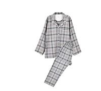KLIAN Pigiama Donna,Flanella Set Pigiama Donna Grigio A Quadri Pigiama Cotone Cotone Manica Lunga Sleepwear Cardigan & Pigiama Bottoms Set Soft Pjs Set Winter Loungewear,XL