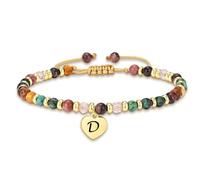KLIFOWDY Bracciale da donna in pietra naturale con ciondolo a forma di cuore con lettere, regolabile da 16,5 a 25,4 cm, regalo di compleanno per fidanzata, sorella e ragazze, Eine Grösse, Metallo, Non