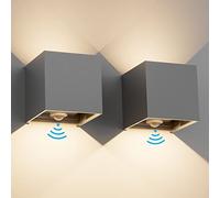 Klighten 2 PCS Lampada da esterno, 12W Applique da Parete con sensore di movimento per luci esterni/interni Lampade da parete con fascio regolabile IP65 Impermeabile 3000K,Grigio scuro