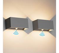 Klighten 2 PCS Lampada da esterno, 24W Applique da Parete con sensore di movimento per luci esterni/interni Lampada da parete con fascio regolabile IP65 Impermeabile 3000K,Grigio scuro