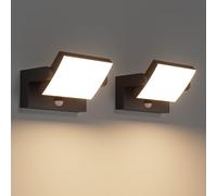 Klighten 2 Pezzi 24W Applique Esterno/Interno con Sensore di Movimento, LED Lampade da Parete Orientabile IP65 Luci da Parete in Alluminio per Giardini Ingresso Terrazza, Nero, Bianco Caldo 3000K