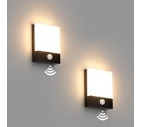 Klighten 2 Pezzi 24W LED Applique Sensore Movimento esterno Nero 3000K | Lampade da esterno con sensore di movimento 1500 lumen, IP65 Lampada da parete in alluminio+PC, Applique da esterno terrazzo
