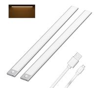 Klighten 2 Pezzi 60cm Luce Led Sottopensile Cucina Ricaricabile, Luce Armadio con Sensore di Movimento, 113 LEDs, 3 Modalità, 3200mAh, Led Armadio Magnetica, Bianco caldo 3000K, Argento