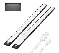 Klighten 2 Pezzi 60cm Luce Led Sottopensile Cucina Ricaricabile, Luce Armadio con Sensore di Movimento, 113 LEDs, 3 Modalità, 3200mAh, Led Armadio Magnetica, Bianco freddo 6000K, Noir