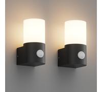 Klighten 2 pezzi Applique da Parete E27 Esterno/Interno, Nero Lampada da Parete con Sensore di Movimento, IP65 Luci da parete PC+Alluminio, per Balconi/Giardini, 40W Max, Non Inclusa Lampadina